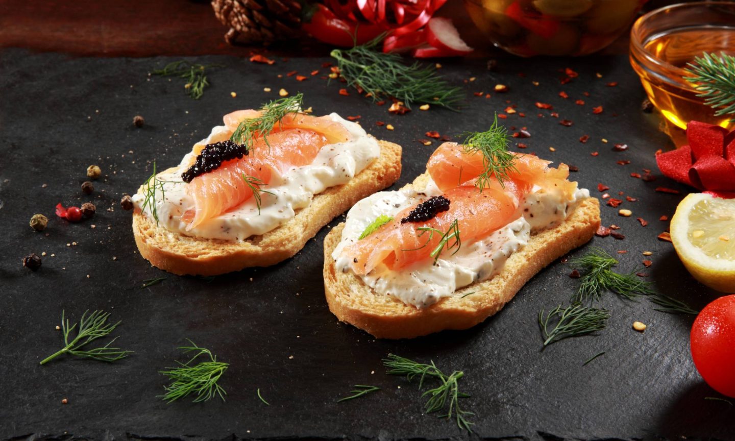 caviar and smoked salmon canapes