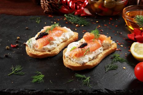 caviar and smoked salmon canapes