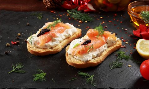 caviar and smoked salmon canapes