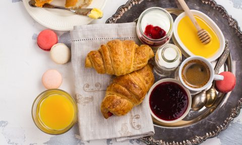 Traditional,French,Breakfast,With,Coffee,,Croissants,And,Honey,,Jam,,Butter,